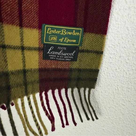 VTG Vintage Lester Bowden of Epsom 100% Lambswool Plaid Scarf - Picture 4 of 6